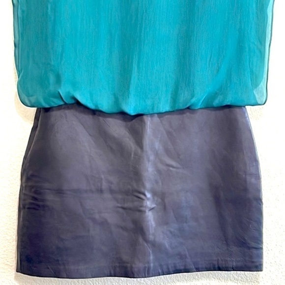 Parker Woman Green Silk & Black Leather Combo Mini Dress Size S - Picture 9 of 15